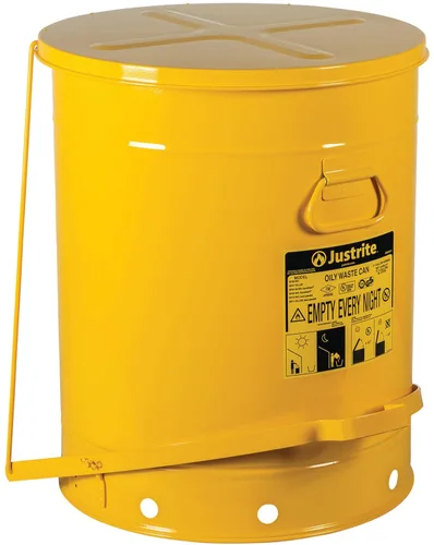 Miniatura 23 de Justrite Recipiente para desechos aceitosos de acero galvanizado de 10 galones, recipiente de seguridad metálico para trapos con aceite de 18 x 14