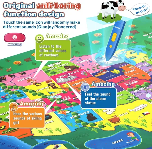Miniatura 4 de Qiaojoy Bilingüe interactivo para niños que hablan de Estados Unidos mapa para aprendizaje de niños, juegos de geografía, mapa electrónico