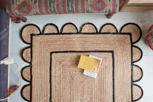 Miniatura 3 de Chouhan Rugs Alfombra de Área de Yute Natural Trenzada a Mano Runner Negro con Escalopes