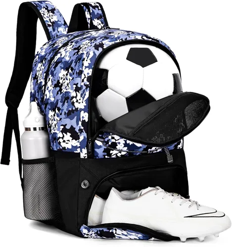 Miniatura 8 de Hsmihair - Bolsa de fútbol - Mochila de fútbol y mochila para fútbol, voleibol y baloncesto, con compartimento para pelota y tacos separados Azul