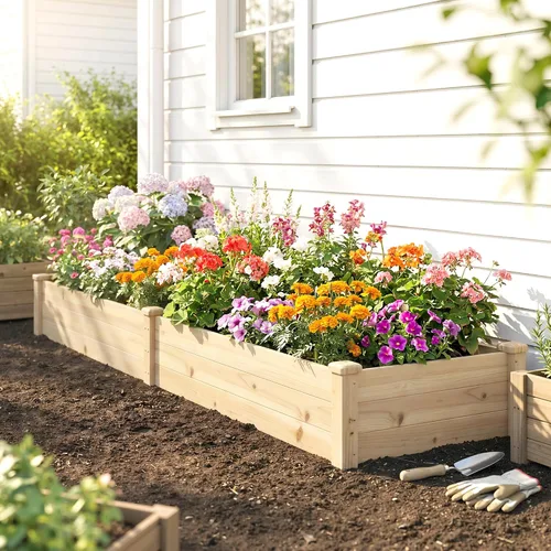 Miniatura 9 de Outsunny Kit de cama de jardín elevada de madera de 8 x 2 pies, maceta elevada para exteriores, parte inferior y forro autodrenante, patio