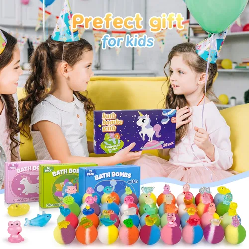 Miniatura 6 de Bombas de baño para niños con juguete interior, set de 36 bombas de baño con dinosaurio que brilla en la oscuridad, animales y sorpresas oceánicas