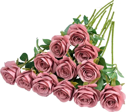 Miniatura 16 de 12 piezas Rosas Flores Artificiales Rosas Falsas Azul Bebé Rosas de Seda Flores de Seda Blancas Rosas con Tallos Largos para Bodas Hogar Fiestas