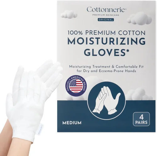 Miniatura 7 de Cottonnerie - 4 pares de guantes de algodón originales para manos secas para dormir, guantes hidratantes durante la noche, guantes hidratantes