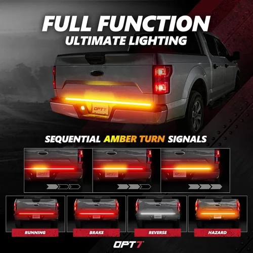Miniatura 6 de OPT7 - Barra de luz LED Redline de triple fila para puerta trasera de 152 cm con señal de giro ámbar secuencial, marco rígido de aluminio