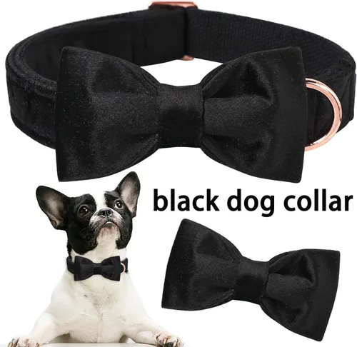 Miniatura 4 de ARING PET Collar de perro con corbatín, collares de terciopelo para perros con corbatín extraíble, collar de lazo ajustable para perros hembras
