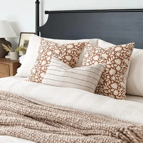 Miniatura 5 de Foindtower - Juego de 2 fundas de almohada decorativas con flores neutras estilo farmhouse, fundas de almohada boho para sofá, sofá cama