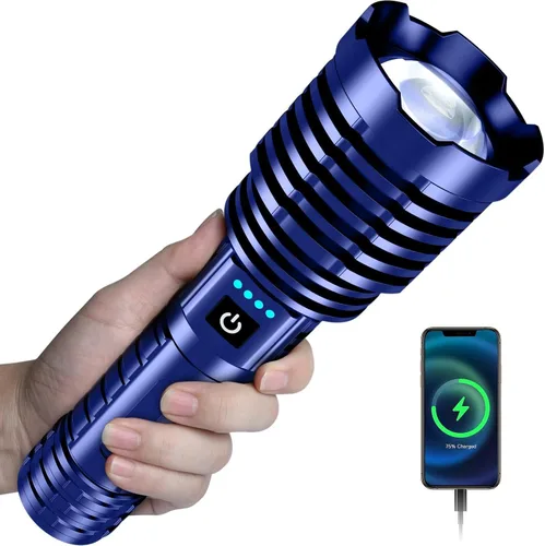 Miniatura 10 de baibian Linternas de alto lúmenes, 100,000 lúmenes, linterna súper brillante, recargable de mano, impermeable, tácticas, linternas LED, 5 modos