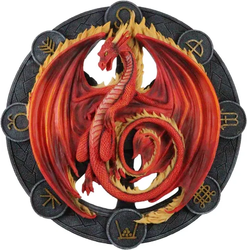 Ebros Gift Wicca Neo Paganism Sabbats Rueda del Año Fantasía Dragón con símbolos sagrados Decoración de pared Escultura por Anne Stokes Dragons