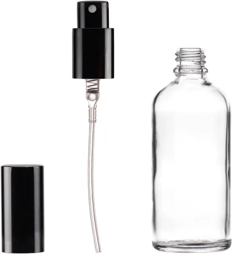 Miniatura 4 de YIZHAO Botellas de vidrio transparente de 4 onzas, con pequeño aerosol de niebla fina, tapa de metal, recargable para aceite esencial, viajes