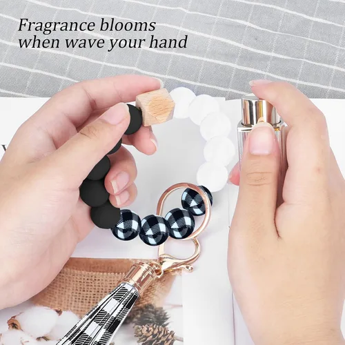 Miniatura 4 de Weixiltc Llavero para mujer, pulsera de cuentas de silicona, llavero con borla de cuero