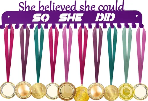 Miniatura 10 de Medal Hanger Display - She Believed She Could She Did - Personalized Medal Holder for Sport Race Runner Sturdy Steel Metal Plaque Over 63 Medals