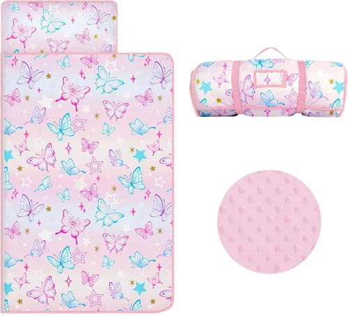 Miniatura 11 de Colchoneta portátil para siesta para niños con almohada extraíble y manta para niñas y niños, saco de dormir ligero extra grande para preescolar