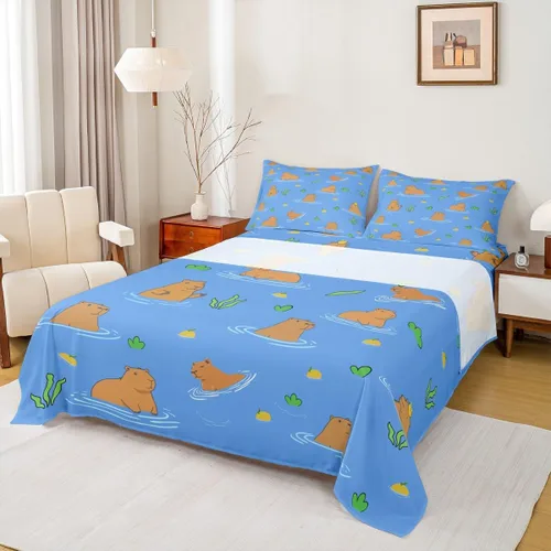 Miniatura 32 de Capybara - Juego de sábanas de regalo tamaño individual, juego de sábanas de decoración de animales kawaii Capybara para decoración de habitación