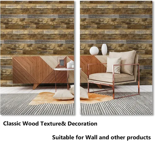 Miniatura 5 de Papel tapiz autoadhesivo de 17.7 x 236 pulgadas con tablones de madera para decoración de pared de gabinetes, estantes, cajones Marrón