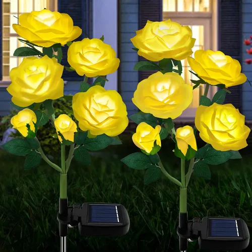 Miniatura 12 de Luces solares de estaca de jardín para exteriores, luz LED mejorada con 6 rosas, luces decorativas solares impermeables para patio, camino, patio