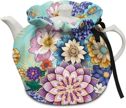 Miniatura 32 de DISNIMO Funda de tetera aislada a prueba de polvo con diseño floral de colibrí, para mantener el calor, accesorios decorativos, colcha