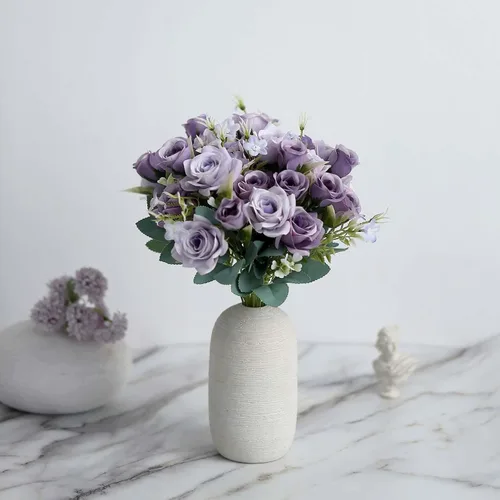 Miniatura 10 de Efavormart - 4 arbustos Ramo de novia de seda artificial de 12 pulgadas de rosa polvorienta, flores sintéticas