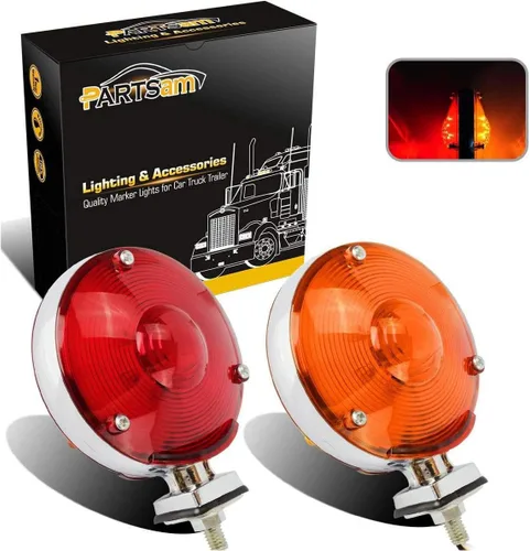Partsam 2 luces LED redondas de doble cara de 4 pulgadas, luces de pedestal de freno, luces direccionales de freno de freno, camiones, ámbar rojo