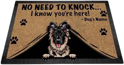 Felpudo personalizado para amantes de los perros, diseño de pastor alemán, No Need to Knock I Konw You're Here, 27.5 x 17.7 pulgadas German Shepherd