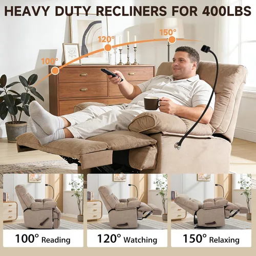 Miniatura 5 de Sillas reclinables de gran tamaño, silla reclinable manual Big Mans para adultos, 400 libras, reclinables grandes, extra anchas, sofá reclinable