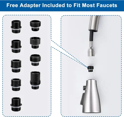 Miniatura 4 de Cabezal de repuesto para grifo de cocina, cabezal rociador desplegable de 3 funciones premium con 9 adaptadores, cabezal de grifo de fregadero