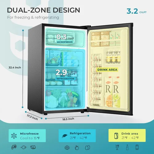 Miniatura 2 de EUHOMY Mini Refrigerador de 3.2 Pies Cúbicos con Congelador, Refrigerador Compacto de Una Sola Puerta, Termostato Ajustable, Mini Refrigerador