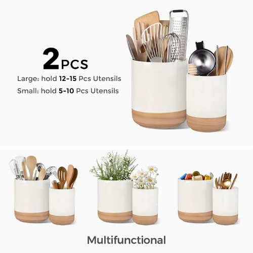 Miniatura 6 de AmorArc Soporte para utensilios de cerámica, 7.25 pulgadas + 5.4 pulgadas de cocina para encimera, organizador de encimera de cocina con parte
