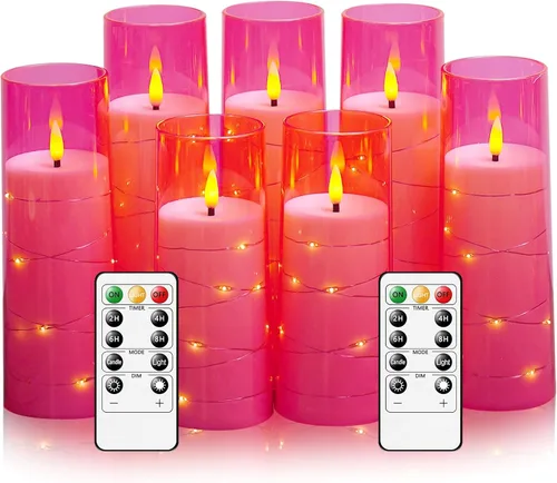Miniatura 12 de Velas sin llama, con cadena de estrellas incorporada, velas operadas por baterías, velas LED parpadeantes, velas de pilar con control remoto