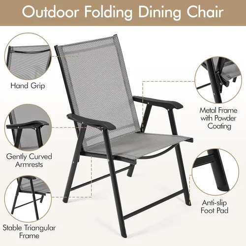 Miniatura 6 de Yaheetech Juego de 2 sillas de comedor para patio con reposabrazos, sillas plegables para exteriores con marco de metal y respaldo para césped, Gris