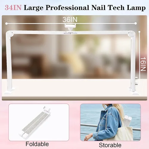 Miniatura 5 de Nail Tech - Lámpara para escritorio, luz de media luna grande de 34 pulgadas con soporte para teléfono, brillo de 48 W, luz de arco ajustable