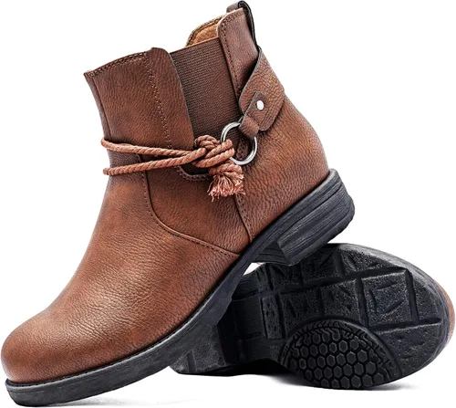 Miniatura 2 de Ataiwee Botines para mujer, tacón grueso con cremallera lateral, botines cortos de moda.