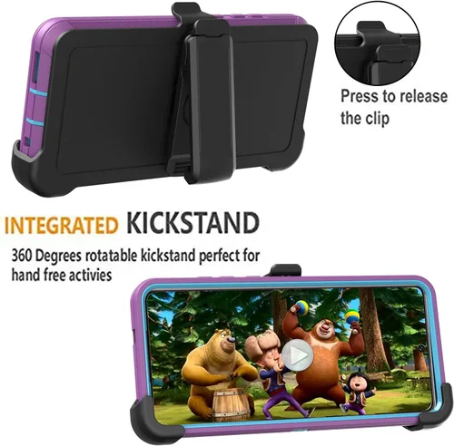 Miniatura 6 de Funda resistente para Galaxy A32 5G, no compatible con 4G, con clip, a prueba de golpes, a prueba de caídas, polvo, morado y azul cielo