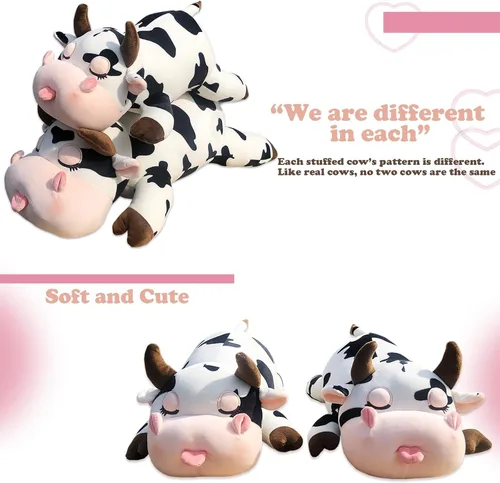 Miniatura 8 de Almohada de Peluche de Vaca - Vaca de 19.6 Pulgadas Animal de Peluche - Regalo de Cumpleaños, Navidad, San Valentín para Niños, Adultos, Niños, Niñas