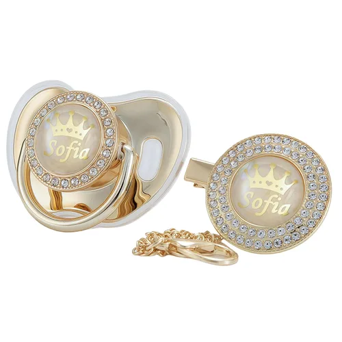 Miniatura 24 de Juego de Chupete y Clip Personalizado con Nombre en Oro Rosa con Brillos, Regalo Ideal para Baby Shower, Sesión de Fotos de Recién Nacido y Recuerdo