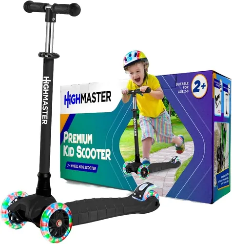 HighMaster - Patinete para niños – Patinete de 3 ruedas para niños y niños pequeños – Manillar ajustable con luces LED en las ruedas – Diversión en
