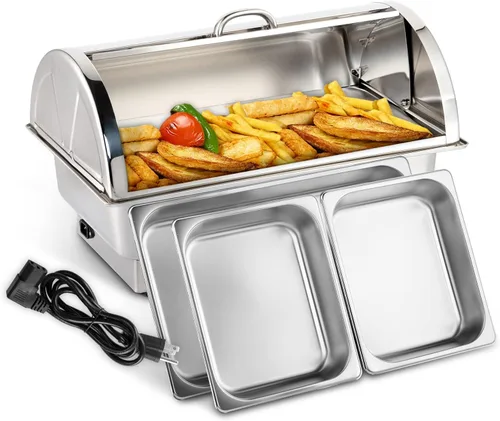 ROVSUN Juego de bufé eléctrico de 9 cuartos de galón, acero inoxidable NSF con tapa enrollable, calentador de alimentos con tapa, tamaño completo y