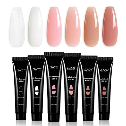 Miniatura 7 de GAOY - Juego de gel polivinílico de 6 colores clásicos rosa desnudo negro, kit de mejora de uñas de gel para arte de uñas DIY