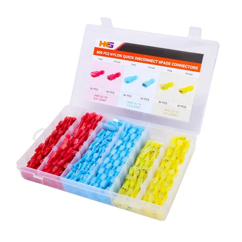 Miniatura 21 de HKS 200 PCS (100 pares) conectores de pala de nailon aislados macho y hembra de 22-10 AWG – Terminales de cable de desconexión rápida, kit