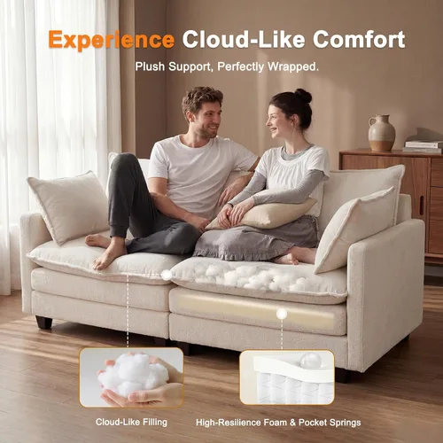 Miniatura 3 de Juego de sofá de felpilla Cloud de 77 pulgadas con almohadas, sofá biplaza de asiento profundo para apartamentos, ahorro de espacio de 2 plazas