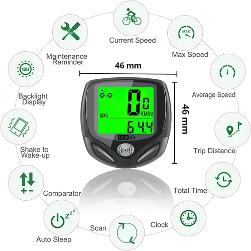 Miniatura 2 de Computadora inalámbrica para bicicleta con velocímetro, podómetro. Multifuncional con pantalla grande LCD retroiluminada