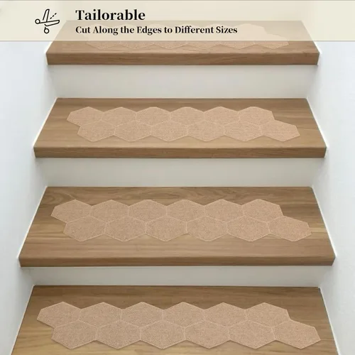 Miniatura 3 de MATAHUM Peldaños antideslizantes para escaleras, paquete de 15 alfombras de 8 x 30 pulgadas, color beige para escalones de madera en interiores