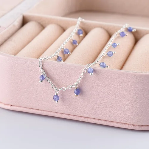 Miniatura 37 de Yanara Tobilleras de piedras preciosas para mujer, piedra natal natural, chapada en plata, joyería hecha a mano en 8.5 + 1.5 pulgadas, cristales