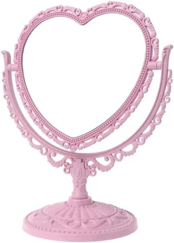 Miniatura 11 de AKOAK Espejo cosmético en forma de corazón, plástico, de doble cara, giratorio, ligero, espejo de baño y dormitorio (beige) Plástico de doble