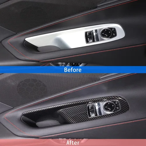 Miniatura 7 de Cubierta para interruptor de elevación de ventana compatible con Chevrolet Corvette C8 2020-2023, accesorios C8 (patrón de fibra de carbono)