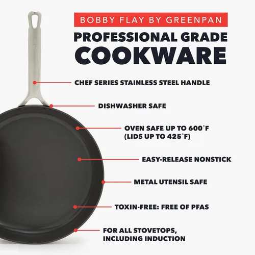 Miniatura 12 de GreenPan x Bobby Flay - Juego de utensilios de cocina anodizado duro antiadherente, 10 piezas, ollas y sartenes de cerámica sin PFAS, apto