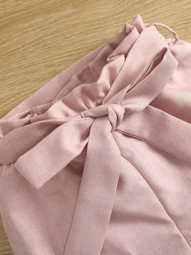 Miniatura 4 de SheIn Conjunto asimétrico de dos piezas para niña sin mangas y pantalones cortos