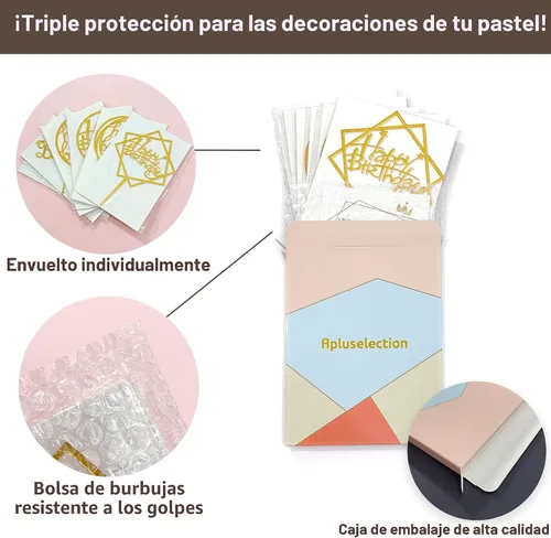 Miniatura 5 de Juego de 6 adornos dorados para tartas, purpurina de doble cara, adornos acrílicos para cupcakes de feliz cumpleaños, decoraciones de cumpleaños
