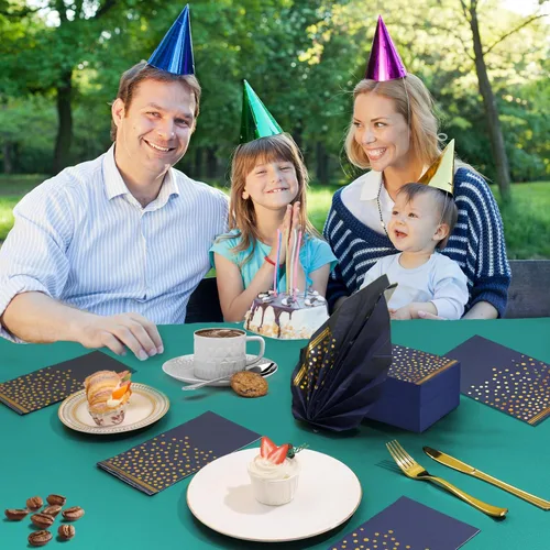 Miniatura 7 de 100 Piezas Servilletas de Papel Azules Desechables - Servilletas de Fiesta Azules con Puntos Dorados Servilletas de Cena Azul Marino para Boda Azul
