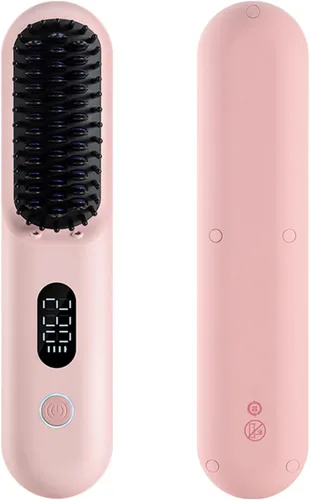 Porta - Cepillo alisador de pelo inalámbrico, mini cepillo alisador portátil para viajes, peine caliente de iones negativos para mujeres, ligero de